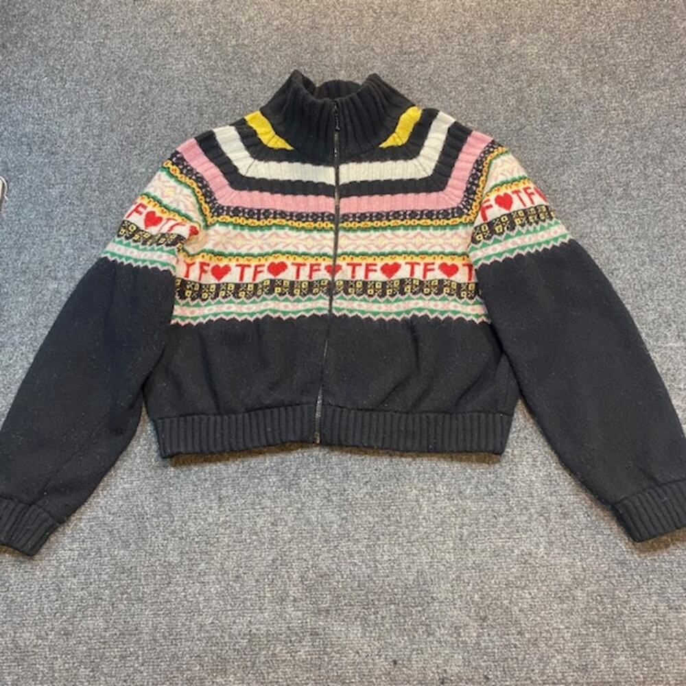 Teddy Fresh Fair Isle Merino Wool Womens XXL TF Hearts Zip Up Sweater